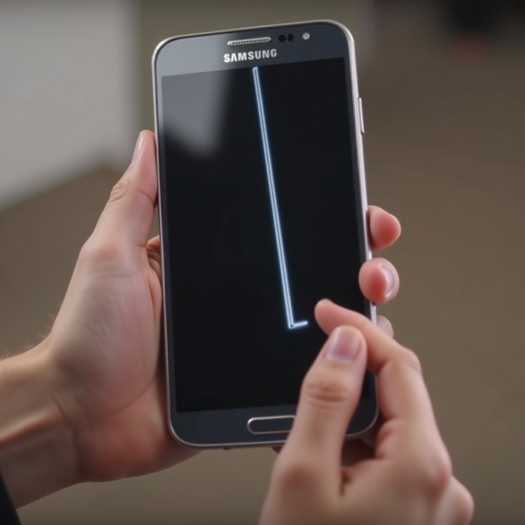 biała linia na ekranie telefonu Samsung